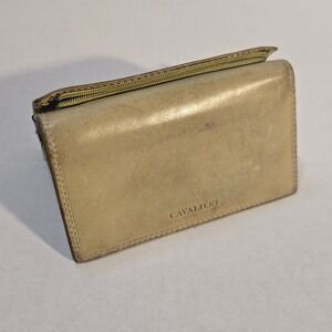 Cavalieri Leather Wallet Trifold Cream Zip Coin‎ Holder Snap Closure Card Euro